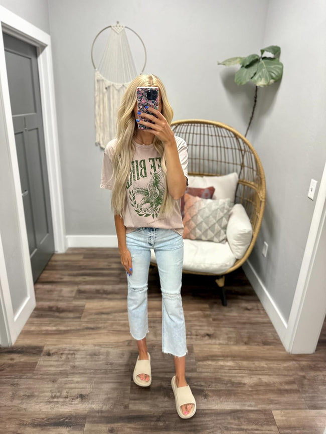 MAUVE WASHED FREE BIRD GRAPHIC TEE