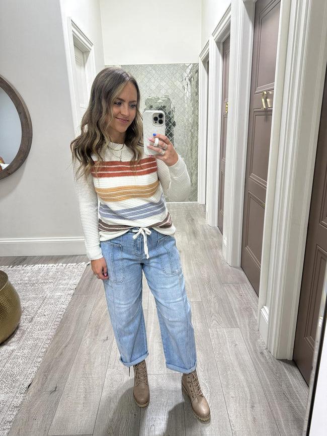 RALEIGH CREAM FALL MULTI STRIPE SWEATER TOP