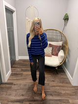 KAYLEE NAVY BLUE STRIPE SWEATER TOP