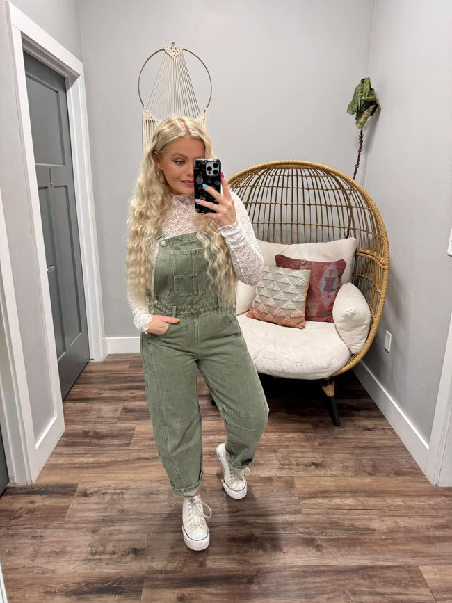 SAMMIE OLIVE GREEN BARREL OVERALL