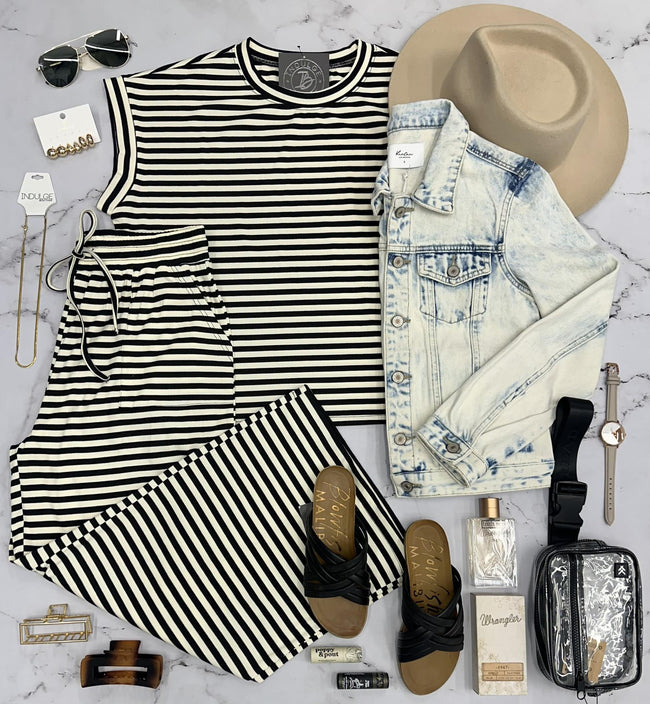 TISHA BLACK STRIPE RIBBED 2 PIECE SET