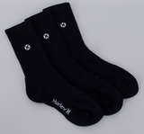 HURLEY BLACK H2O CREW 3 PACK SOCKS