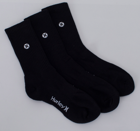 HURLEY BLACK H2O CREW 3 PACK SOCKS