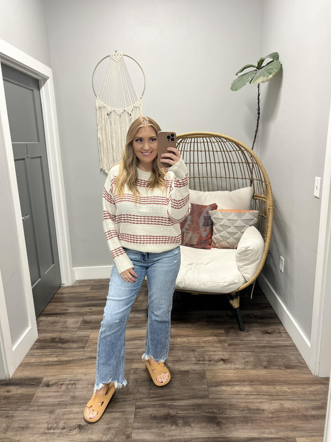 EMMI CREAM AND BRICK STRIPE SWEATER TOPS