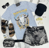 WASHED BLUE DUST TO DIRT BULL SKULL TEE