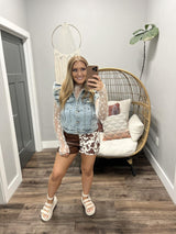 KIARA COW PRINT BROWN LEATHER SHORTS