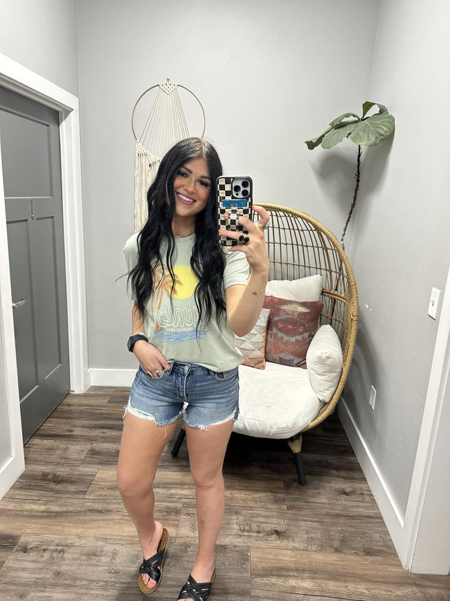 WOMENS HURLEY AQUA GREY PALM TEE