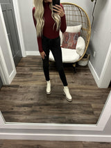 WINE MOCK NECK RIBBED LONG SLEEVE