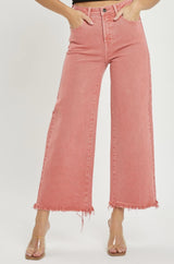 TRACY HIGH RISE PEACH BLOSSOM CROP DENIM WIDE LEG JEANS