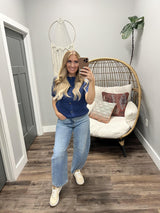 CAMRYN NAVY BUTTON UP CARDIGAN SHORT SLEEVE TOP