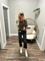 KELLIE CHOCOLATE BUTTON FRONT CARDIGAN TOP