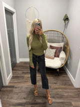 SAMI MATCHA DOTTED LINE DETAIL RIBBED PANEL SWEATER TOP