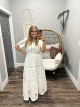 EMMA IVORY EMBROIDERED FLORAL MIDI DRESS