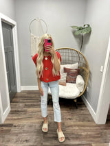 DEMI RED KNIT SWEATER BUTTON VEST TOP