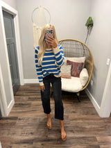 KARA BLUE STRIPE KNIT SWEATER TOP