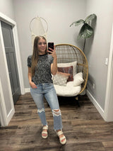 BLACK ANIMAL DOTTED SHORT SLEEVE TOP