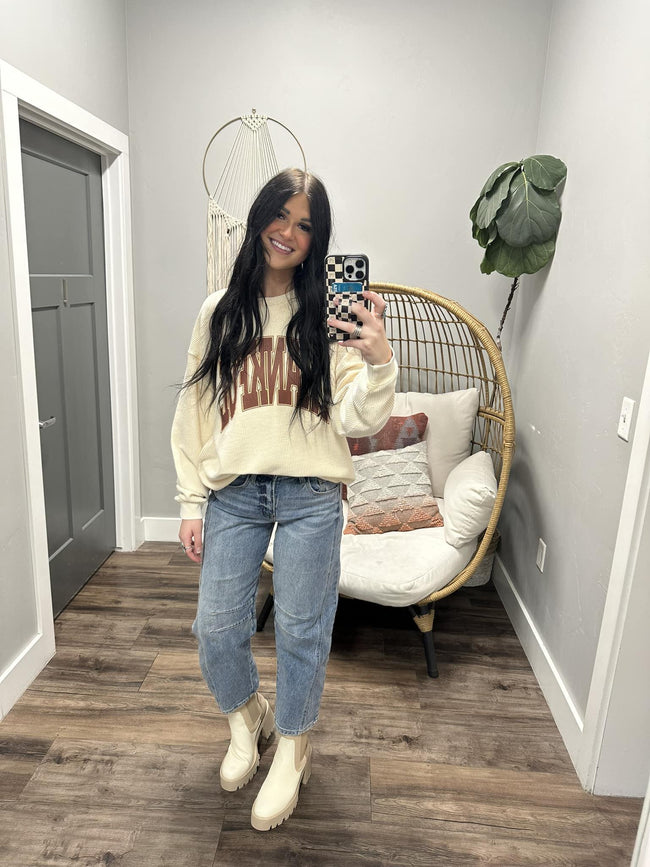 CREAM THANKFUL CORDED CREW SWEATER TOP