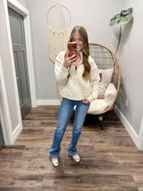 DANICA HEATHER GREY OATMEAL HALF ZIP SWEATER TOP