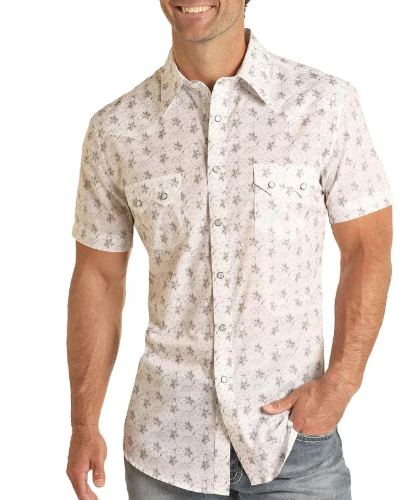 MENS ROCK & ROLL FLORAL VINTAGE SNAP BUTTON UP