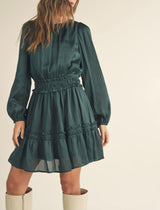VALERIE HUNTER GREEN SATIN MIDI DRESS