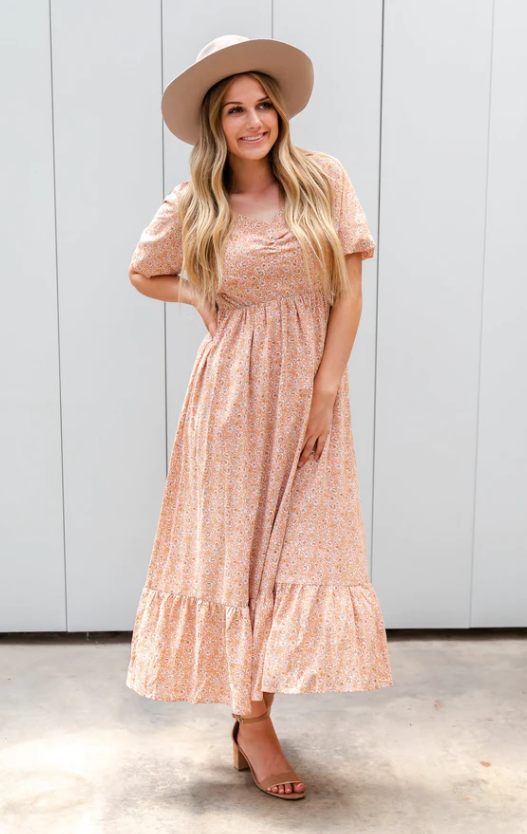 BREA PEACH BUD FLORAL DRESS
