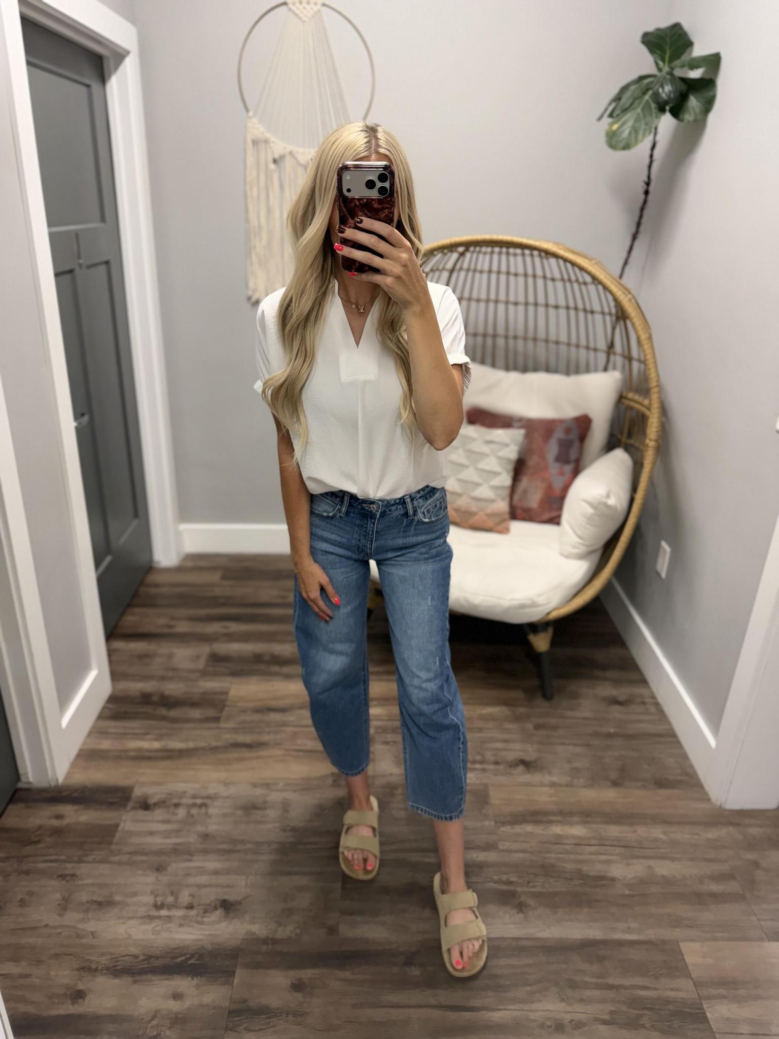 ABBEY WHITE V NECK BLOUSE TOP