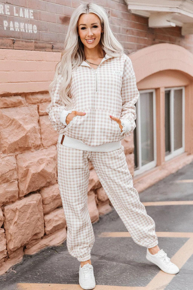 COMFORT ZONE LACE GINGHAM PLAID JOGGERS