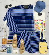 ASHTON BLUE STRIPE 2 PIECE SHORT SET