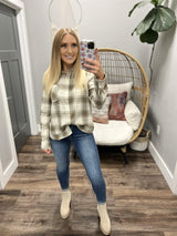 ONLY THE BEST OLIVE PLAID BUTTON UP PLAID