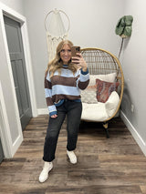 KARLIE BROWN AND BLUE STRIPE SWEATER TOP