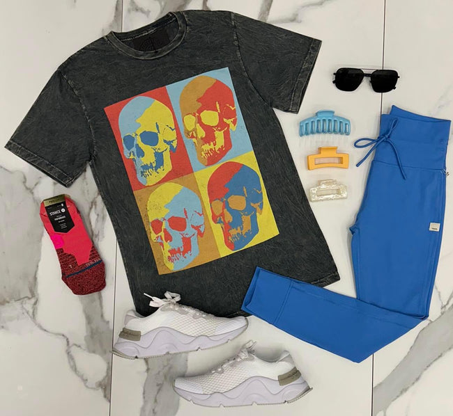 WASHED GREY SKULL COLLAGE GRAPHIC TEE