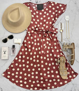 RYLEE RUBY RED POLKA DOT SATIN DRESS