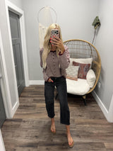 ANDREA BURGUNDY STRIPE CARDIGAN TOP