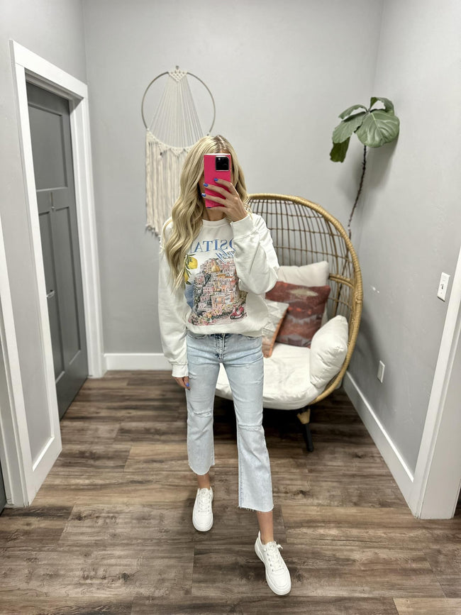 WHITE POSITANO ITALY GRAPHIC SWEATSHIRT