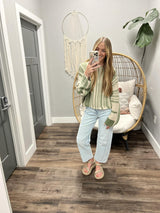 ISLA OLIVE STRIPE KNIT SWEATER TOP