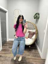 ELLIE FUSCHIA TEXTURE RIBBED SHORT SLEEVE TEE