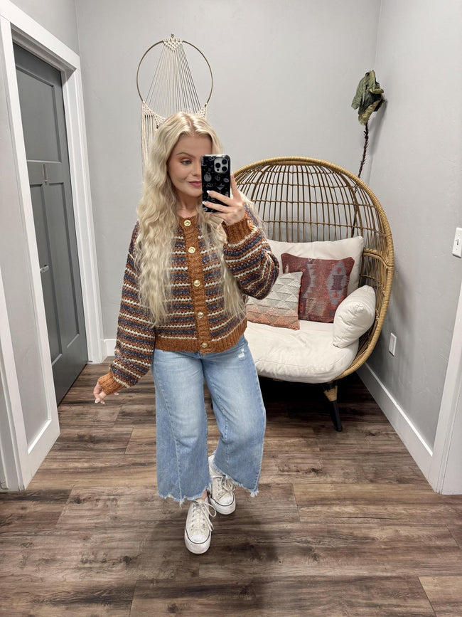 BEXLEE RUST MULTI COLOR BUTTON UP CARDIGAN TOP