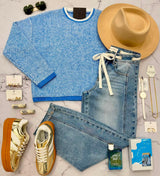 CHRYSTAL BLUE STRIPE SWEATER TOP