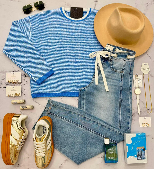 CHRYSTAL BLUE STRIPE SWEATER TOP