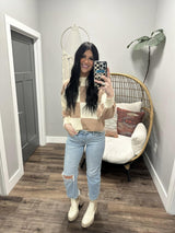 CHECKING IN ON YOU TAUPE AND CREAM SWEATER