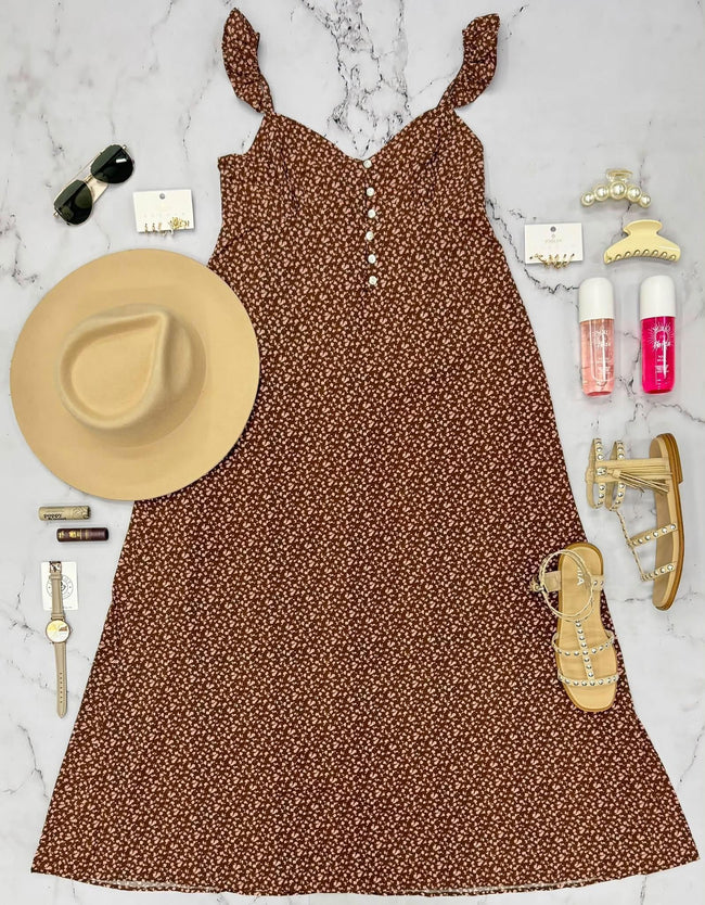 CLAIRE ESPRESSO AND ROSE FLORAL HENLEY TANK DRESS
