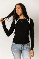 BLACK LACED IN LOVE LONG SLEEVE TOP