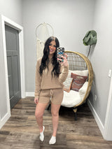 BREEZY MOCHA OPEN KNIT SWEATER SHORTS