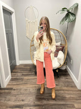TRACY HIGH RISE PEACH BLOSSOM CROP DENIM WIDE LEG JEANS