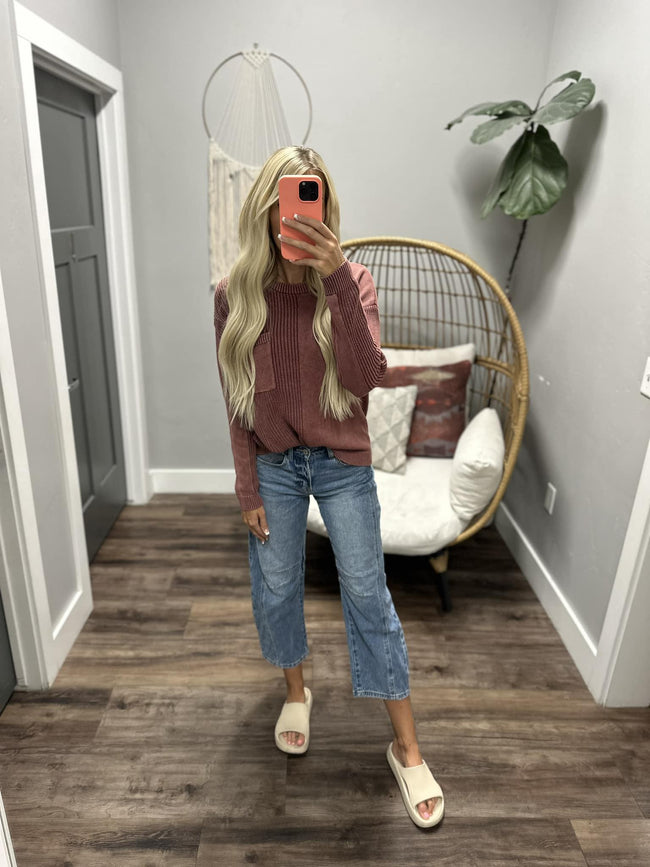 NATASHA WINE CONTRAST KNIT SWEATER TOP
