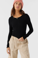ONEILL PARKS BLACK LONG SLEEVE RIBBED TOP