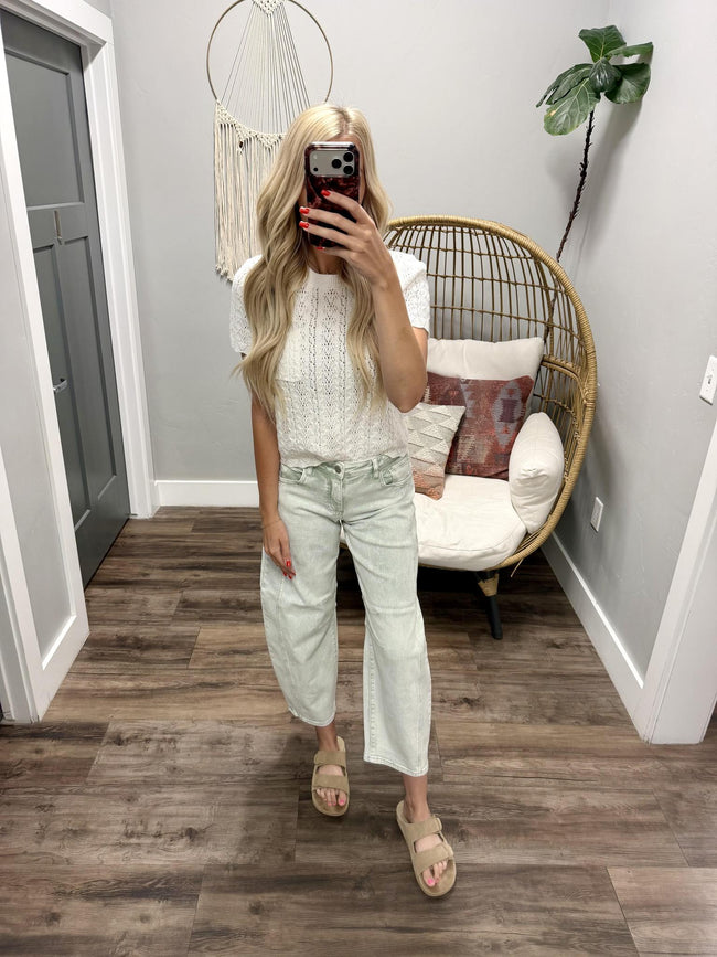 KATE PISTACHIO WASHED DENIM BARREL JEANS