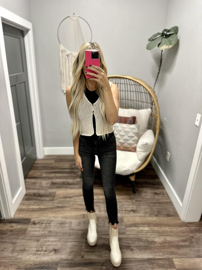 TILLIE NATURAL OPEN KNIT SWEATER VEST