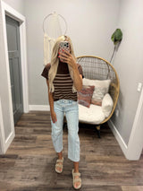 RONNIE CHOCOLATE TAN STRIPE SWEATER TOP