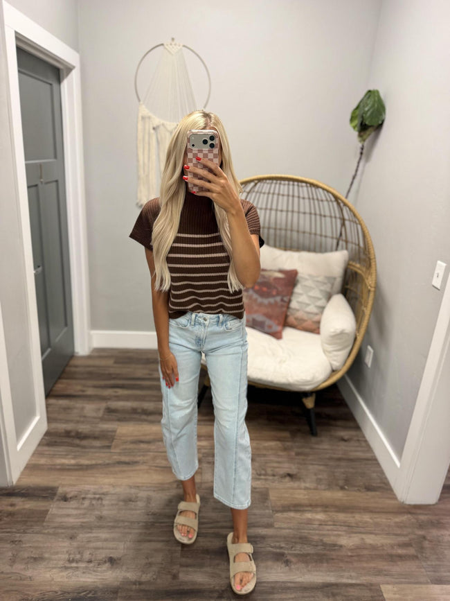 RONNIE CHOCOLATE TAN STRIPE SWEATER TOP